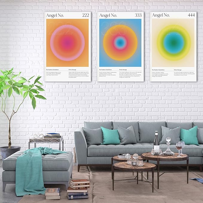 SHMAO Colorful Gradient Aura Angel Numbers Poster Canvas Wall Art for Room Aesthetic Inspirational Spiritual Wall Art Paintings Abstract Minimalist Wall Decor for Bedroom 24"x36" x 3 Pcs