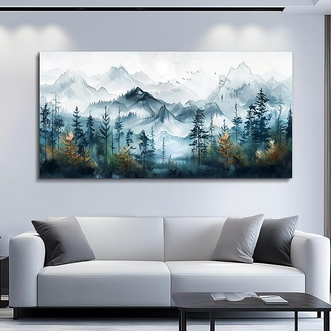 FUHAIHUA Large Wall Art For Living Room Canvas Wall Decor For Bedroom Modern Office Decorations Misty Forests Trees Wall Pictures Artwork Ink Landscape Painting Works Room Aesthetic Mural 30x60 In