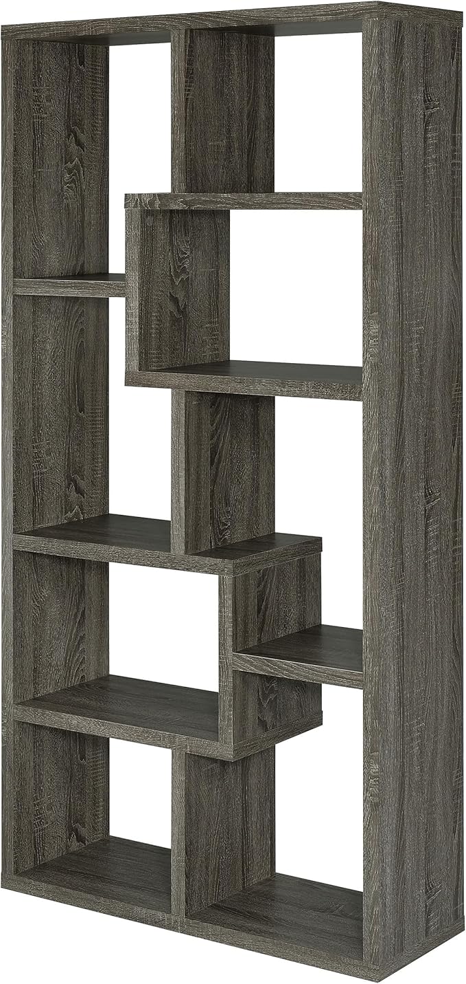 Coaster Home Furnishings - Theo - Engineered Wood with Paper Lamination - 6-Shelf Bookshelf with Geometric Design - Transitional - Home Office and Living Room - 71-Inch - Weathered Gray - 800510