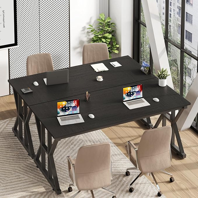 TVU Computer Desk, 55 inch Large Office Desk, Study Writing Table with Thicken Frame, Gaming Desk, Modern Simple Desk for Home Office, Black