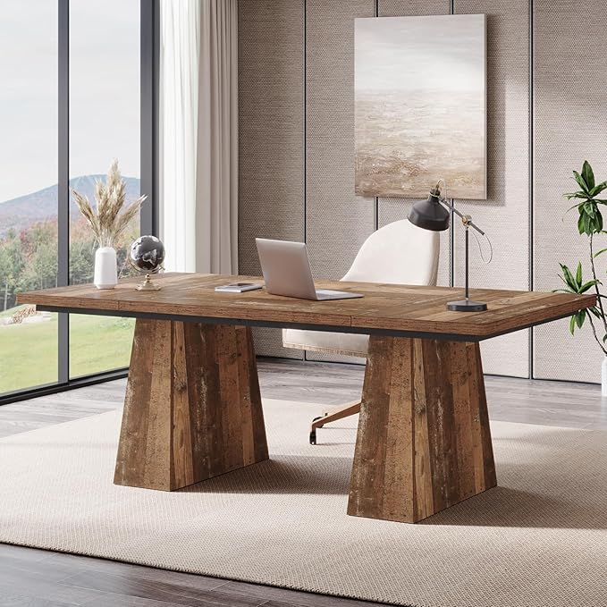Tribesigns 63-Inch Executive Desk, Modern Office Computer Desk with Sturdy Double Pedestal, Large Study Writing Table Simple Workstations for Home Office, Natural