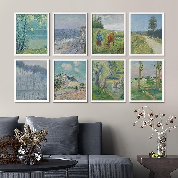 SIGNWIN Framed Poster Wall Art Set of Vintage Posters Vintage Landscape Watercolor Nature Landscape, Rustic Framhouse Decor for Living Room, Bedroom, Office - 12"x16"x 8 White