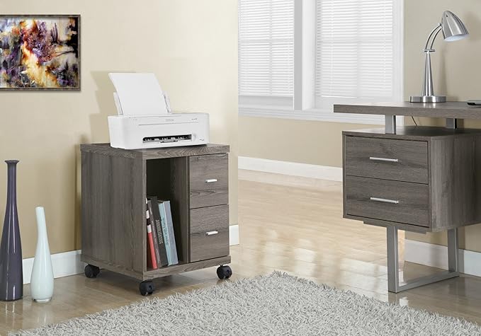 Monarch Specialties I Reclaimed-Look 2 Drawer Computer Stand/Castor, Dark Taupe