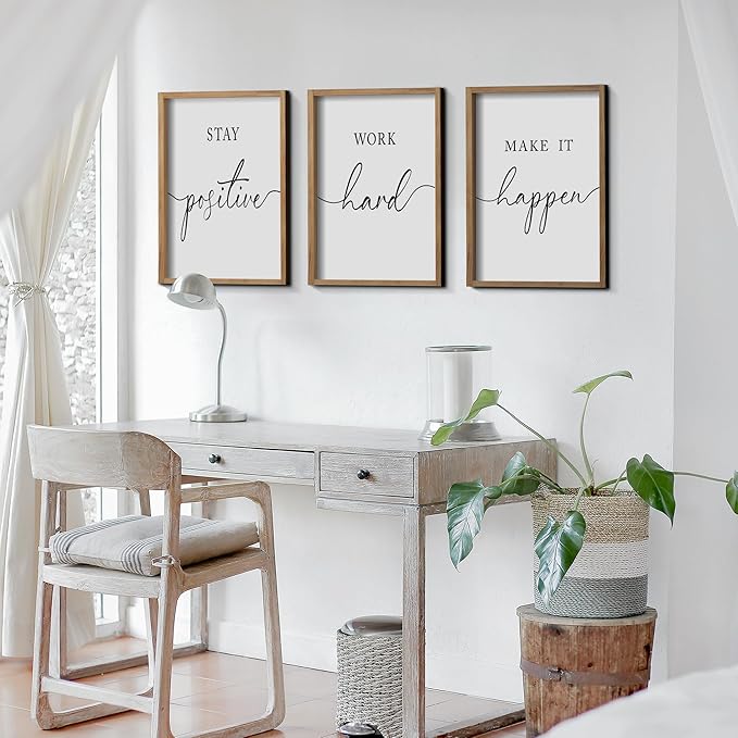 Heiple Motivational Wall Art 11"x14" Framed Wooden Inspirational Office Wall Decor for Men Picture Poster Positive Work Hard Quote Wall Decor for Home Office Bedroom (Brown, 11”x14”)