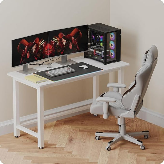 51" Home Office Desk Modern Computer Desk 51.2x23.6x29.5 inches PC Table with Thicken Frame Industrial Style Sturdy Metal Frame Furniture for Writing Gaming Marble White+White