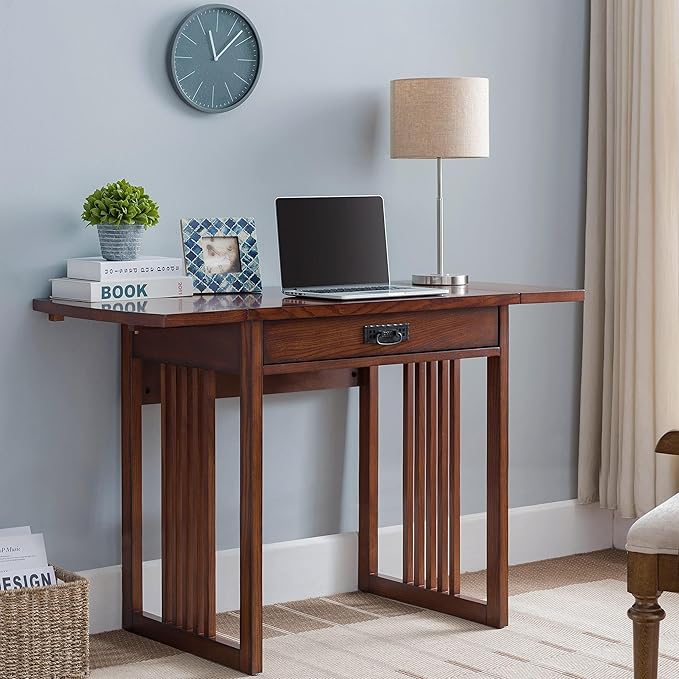 Mission Drop Leaf Computer Desk, 32-Inch, Solid Wood, Compact Folding Writing Desk for Small Spaces, Home Office – Leick Home, 82420
