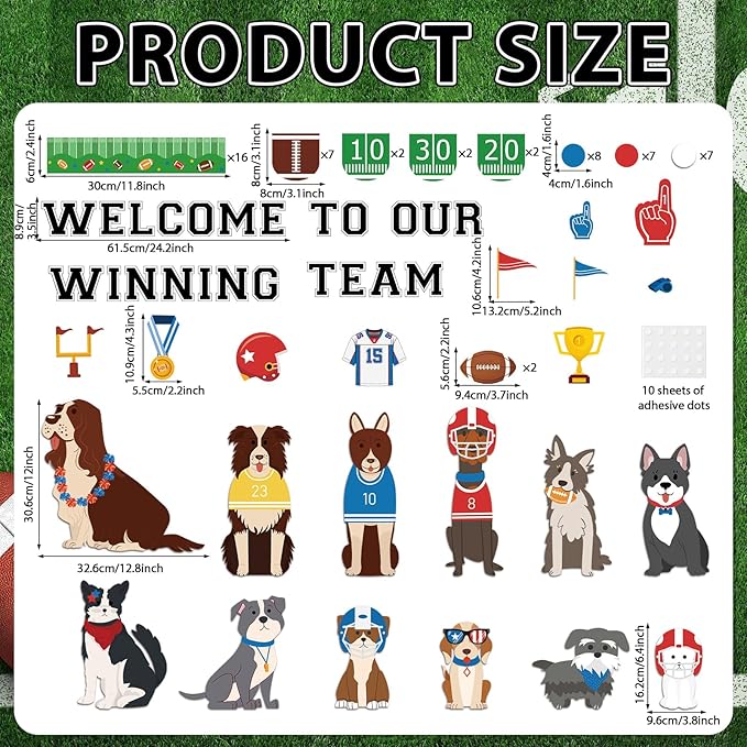 Football Pet Dog Bulletin Board Set Sports Theme Puppy Classroom Decoration Football Cute Dog Bulletin Board Sports Cutouts for School Office Game Day Party Home Chalkboard Wall Decor