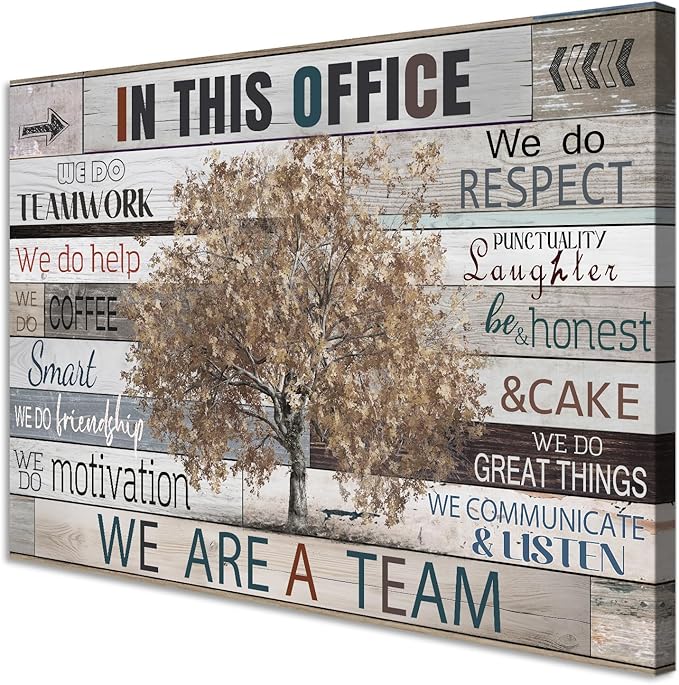 SOOTHAN Vintage Office Wall Decor In This Office Motivational Quotes Poster Brown Maple Tree Canvas Picture Inspirational Wall Art for Home Office Workplace Decoration Framed Inspiring Gifts 12x16inch