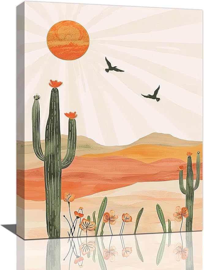 Cactus Wall Art Succulent Desert Boho Pictures Wall Decor Minimalist Nature Canvas Painting Print Home Modern Artwork Decorations Framed for Bathroom Living Room Bedroom Office 16 x 24 inch