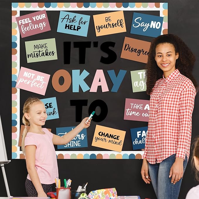 Mental Health Poster IT’S OK to Boho Bulletin Board Set Therapy Classroom Decorations Growth Mindset Inspirational Positive Affirmations Wall Art Decor for Kid Teacher School Counselor Supplies
