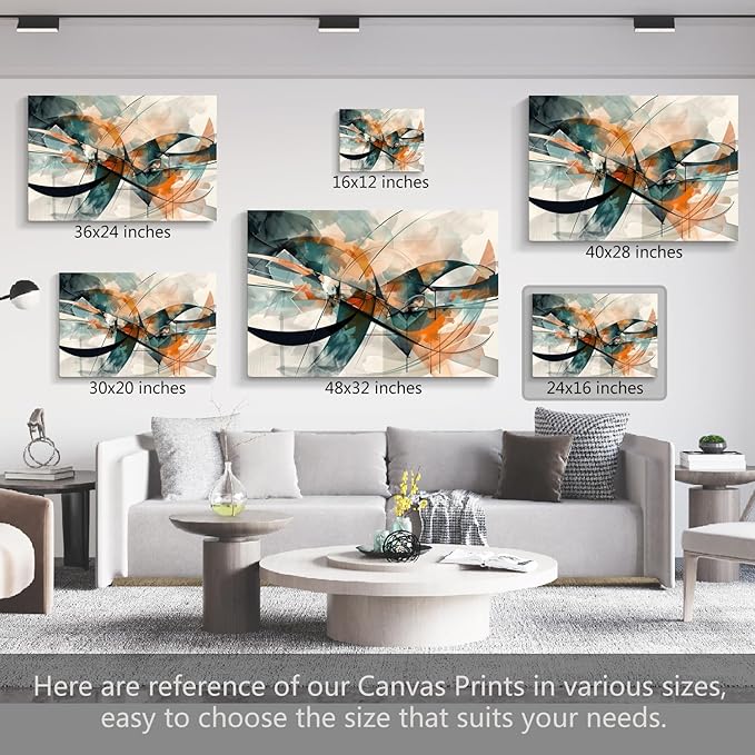 gaosoul Modern Abstract Canvas Wall Art Graffiti Artwork in Cyan and Orange Colors Framed Elegant Morandi Color Painting Prints for Living Room Bedroom Office Decor 24x16in