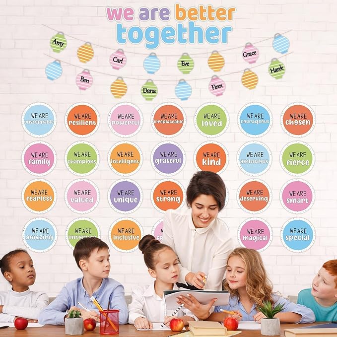 Pastel Affirmation Station Bulletin Board Set Motivational Together We are Better Bulletin Board Inspirational Positive Sayings Cutouts Classroom Decor for Back to School Decor Wall Door