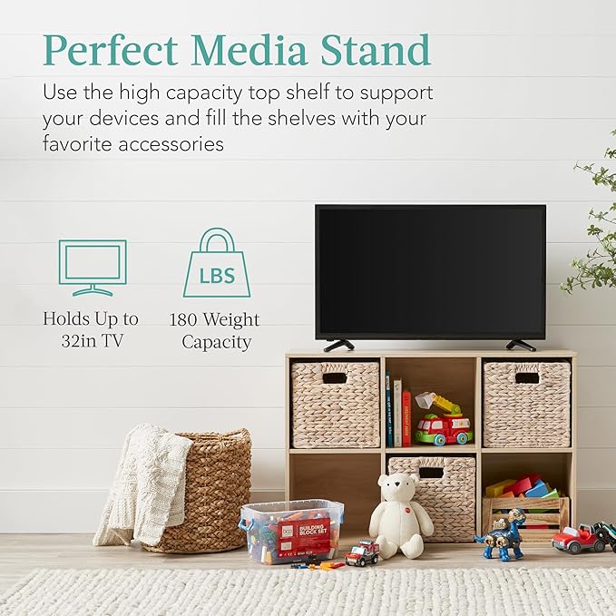 Best Choice Products 6-Cube Storage Organizer, 11in Shelf Opening, Bookcase, Display Shelf, Customizable w/ 3 Removable Back Panels – Light Oak