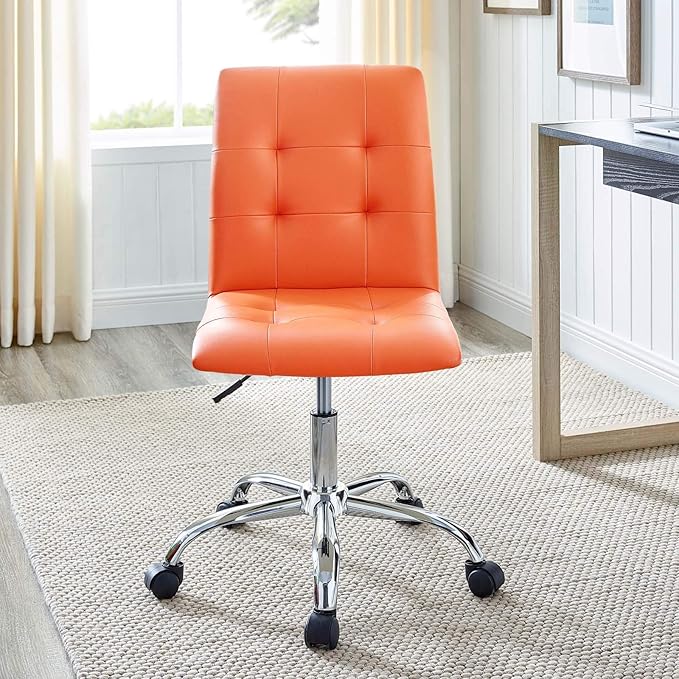 Modway Prim Ribbed Armless Mid Back Swivel Conference Office Chair In Orange