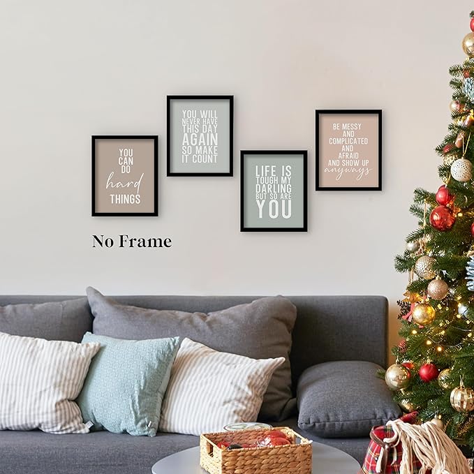 QLMX Boho Office Inspirational Wall Art Prints Set of 4, Motivation Wall Decor, Positive Affirmations Prints Decor, Inspiration Poster for Office Women Men Bedroom 8”x10” Unframed