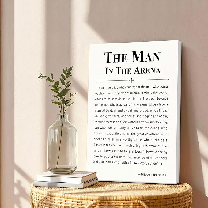 Framed Motivational Wall Decor for Men, The Man in The Arena Office Inspirational Wall Art, Positive Quotes Pictures, Spiritual Canvas Prints, Faith Based Gifts for Living Room, Bedroom 12x16 inch