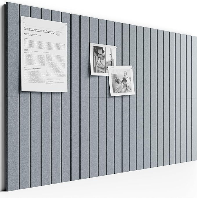Bumusty Large Cork Board Alternative-36 x 24" Felt Bulletin Board Tiles, with 30 Pushpins, 40 Adhesive Tabs, 6-Pack Slat Wall Paneling, Cork Boards for Office Push Pin Board Felt Board-Blue Gray