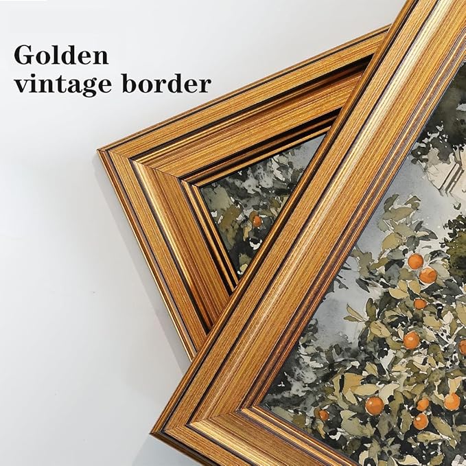 Gold Framed Wall Art Vintage Canvas Wall Art Country Orange Trees Artwork Prints Picture for Living Room Bedroom Farmhouse Bathroom Office Decor, 8x10