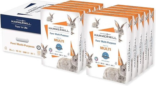 Hammermill A4 Paper, Fore Multipurpose 20 lb Printer Paper - 10 Ream (5,000 Sheets) - 96 Bright, Made in the USA, 103036C