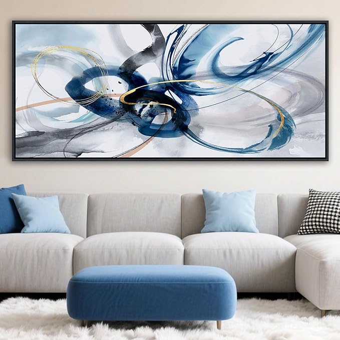 KLAKLA Abstract Wall Art 86x39 Inches - Huge Canvas Picture Wall Decor Living Room Oversized Artwork for Walls Bedroom Office Decoration Modern Frame Wall Art