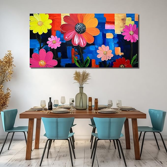 ZHAOSHOP Flower Hand Painted Wall Decor for Office Women Colorful Wall Art for Living Room Extra Large Wall Art for Girl Bedroom Size 36 x 72 Inch