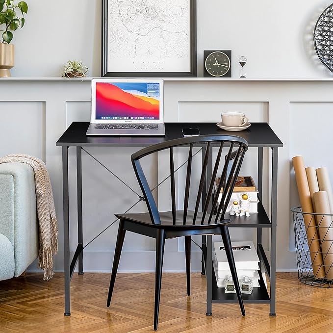 Home Office Desk Study Writing Computer Desk with 2 Storage Shelves, Small Industrial Modern Simple Style Laptop Table for Home, Office, Study, Bedroom, Gaming, (36 Inch, Black)