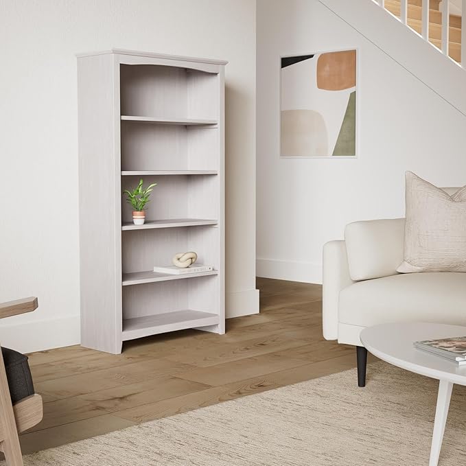 Shaker Solid Wood Bookcase, 60" High, Washed Gray Taupe