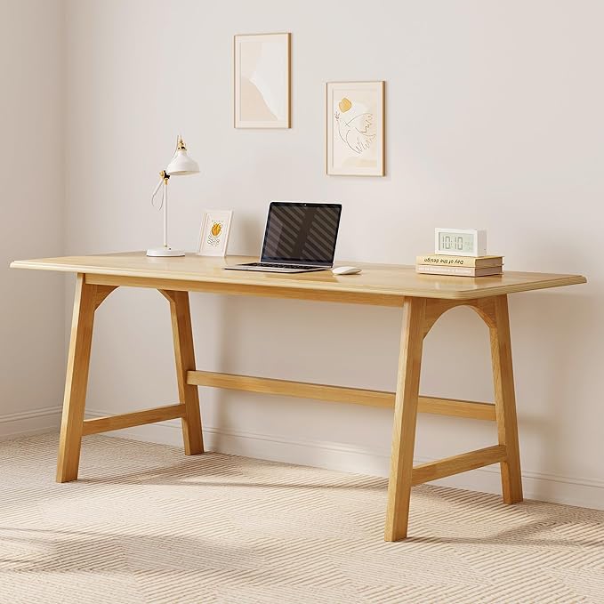 IOTXY Solid Wood Writing Table - 60" W x 24" D Minimalist Computer Desk for Home Office, Work, Study, Creativity, and PC Workstation, Oak