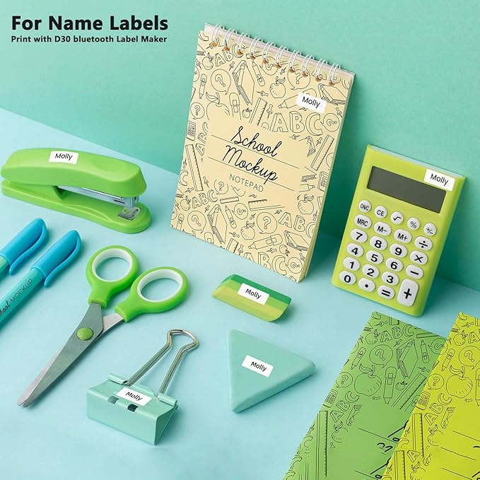 Phomemo D30 Label Maker with 1/2" X 1 1/2" (12mm X 40mm) Silver Adhesive Label Paper,for Home, Office, School, Organization, Store and More, Compatible for Android & iOS System-Green