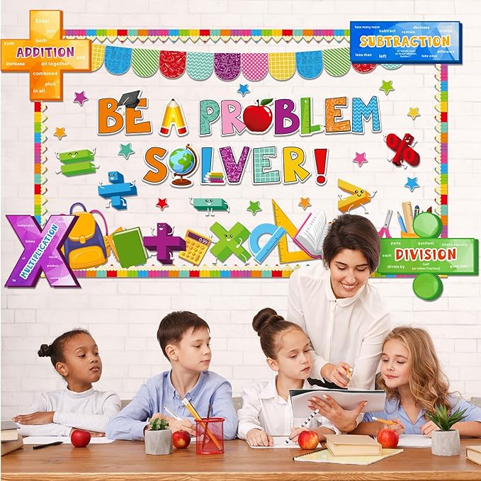 Pajean Math Bulletin Board Mathematics Symbol Classroom Decoration Be a Problem Solver Cutout for Back to School First Day Window Door Wall Elementary Preschool Teacher Supplies