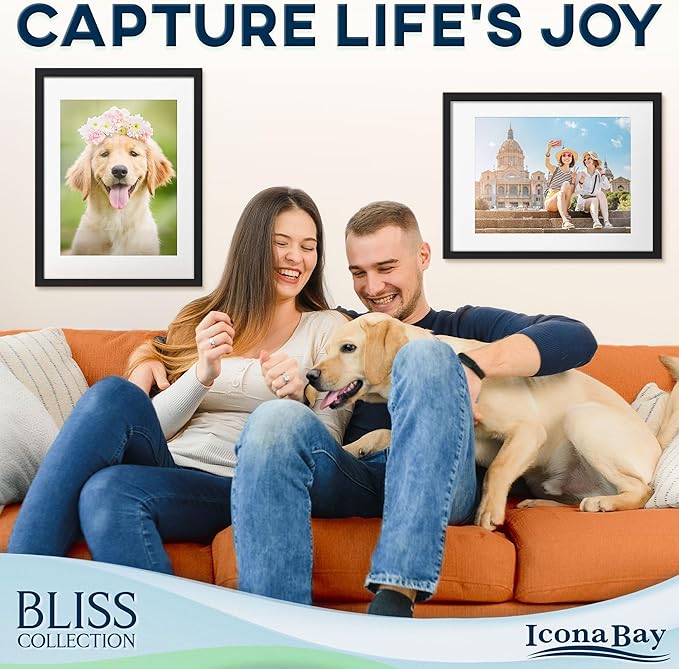 Icona Bay - 12x16 Black Picture Frame Fits 11x15 Photos with Mat to 9x12 Image - Modern Style Engineered Wood Poster Frame - Wall Mount Only - Bliss Collection