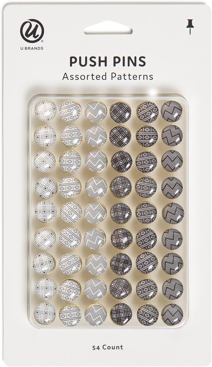 U Brands Vision Board Supplies Bundle, 24" x 18" Birch Wood-Style Frame Cork Bulletin Board & Set of 54 Push Pins in Assorted Styles