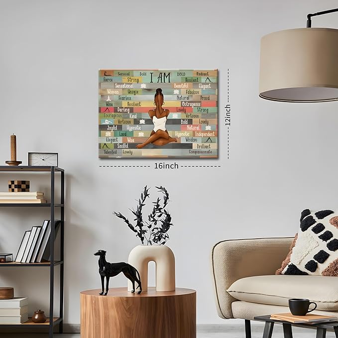 Framed Inspirational Wall Art Motivational Canvas Print for Home and Office Decor Black Women picture Yoga Meditation Poster Positive Affirmation Artwork Modern Colorful Wall Decoration for Living Room, Bedroom, or GYM12x16in