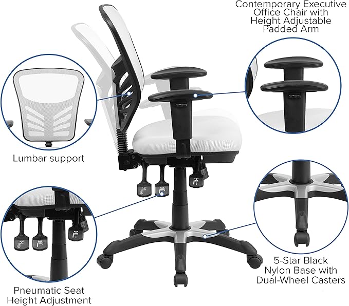 Flash Furniture Nicholas Mid-Back Swivel Office and Gaming Chair, Ergonomic Mesh Office Chair with Adjustable Lumbar Support and Height, White