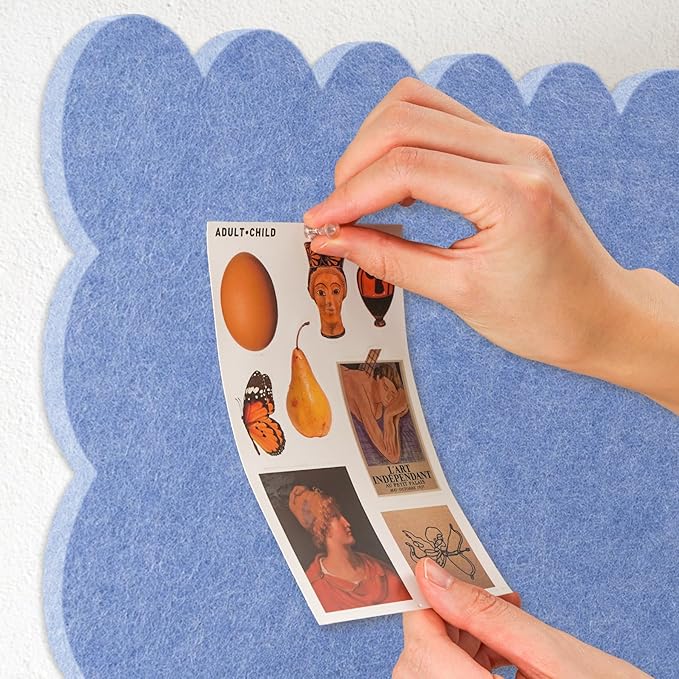 Scalloped Bulletin Board, 24 x 18 Inches Felt Pin Board - Decorative Cork Alternative for Wall, Foldable Picture Self-Adhesive Vision Prayer Board with 20 Pushpins - Lavender Blue