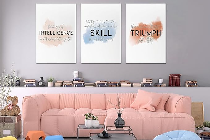 SHMAO Office Canvas Wall Art Motivational Wall Decor, 3 Piece Intelligence Skill Triumph Print Pictures for Office Wall Decor Women Inspirational Framed Artwork Home Office Decor 20”x30”x3 Panels