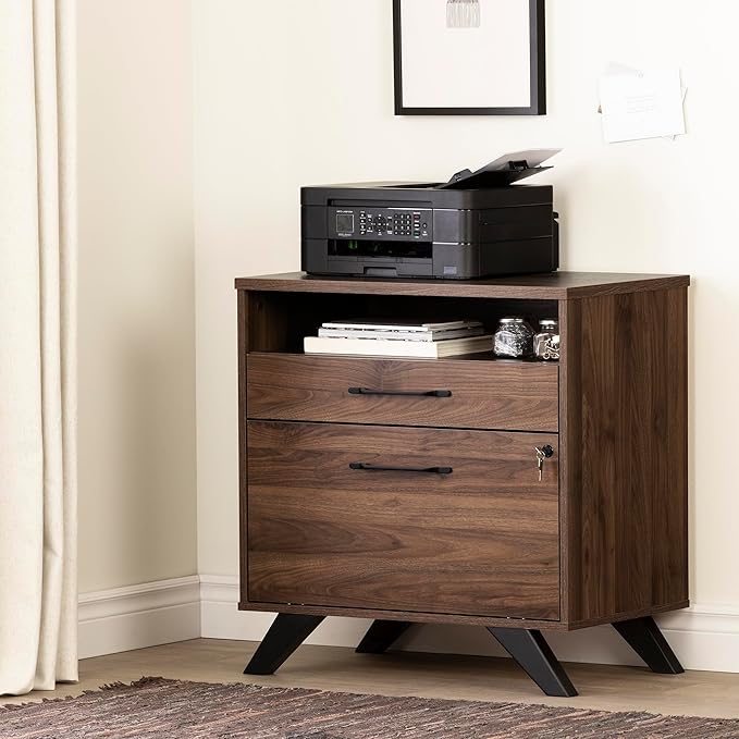 South Shore Helsy 2-Drawer File Cabinet Natural Walnut, Scandinavian