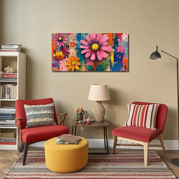 Flower Canvas Wall Art for Bedroom Women Colorful Artwork for Wall Office Modern Wall Decor for Living Room Size 20 x 40 Inch