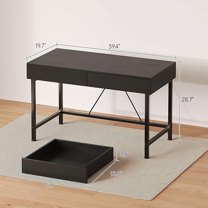 VERMESS Small Desk with Wood Drawers, 40 Inch Computer Desk for Bedroom, Vanity Makeup Desks, Kids Desks for Small Space with Storage for Home Office, Study Writing Simple Computer Table, Black