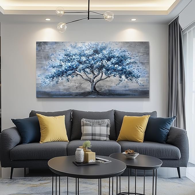 KELIYUAN Large Canvas Wall Decor Painting Wall Art For Bedroom Living Room Decoration Abstract Blue Tree Artwork Print Picture Room For office Room Dining Room Home Decor Home Aesthetics 30x60 In