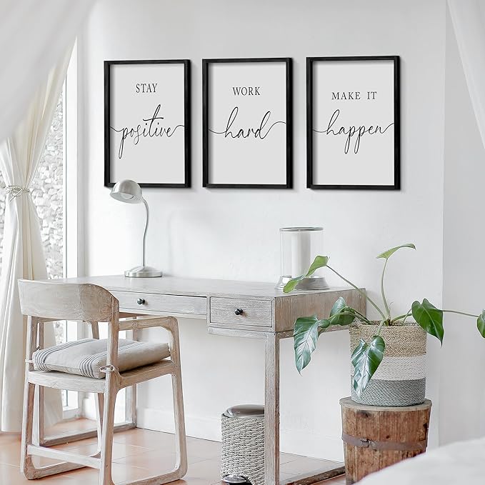 Heiple Motivational Wall Art 11"x14" Framed Wooden Inspirational Office Wall Decor for Men Picture Poster Positive Work Hard Quote Wall Decor for Home Office Bedroom (Black, 16"x24")