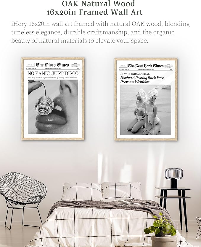 iHery Having A Resting Face Prevents Wrinkles Framed Trendy Hot Girls NewsPaper Wall Art, Natural OAK Wood Large 16x20in Canvas Wall Decor,Retro Magazine Vintage Bar Cart Living Room 1Pack