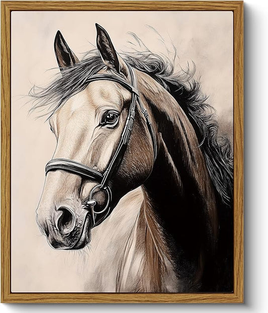 ARPEOTCY Vintage Framed Canvas Wall Art, Retro Horse Portrait Western Picture Decor, Rustic Farmhouse Country Wall Art for Living Room, Bathroom, Bedroom, Office(8 x 10 Inch)