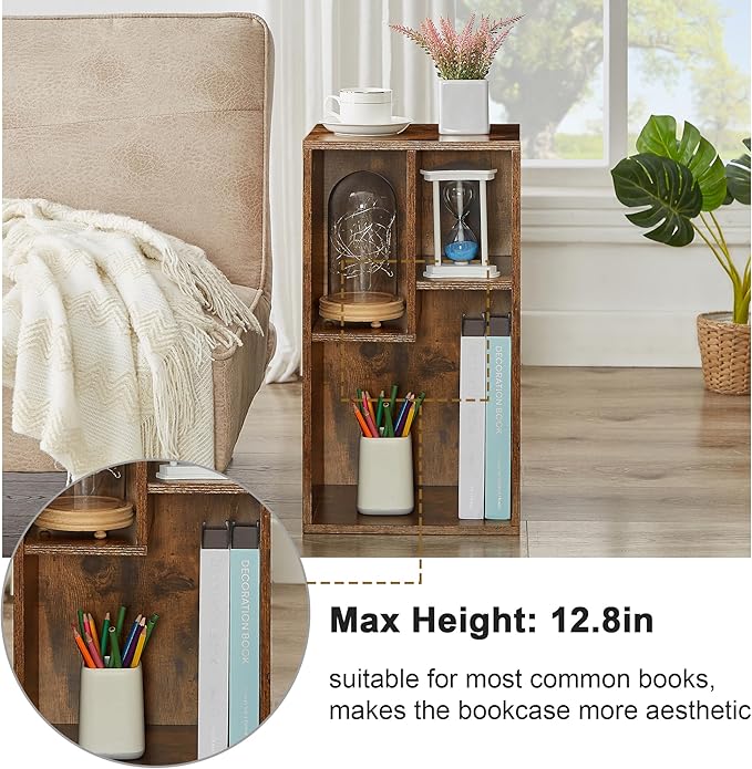VECELO 3 Cube Small Bookcase, Fits Tallest Hardcovers, Horizontal Available, 2-Tier Modern Bookshelf, Storage Organizer for Small Spaces, Kids Room, Bedroom Living Room, Rustic Brown