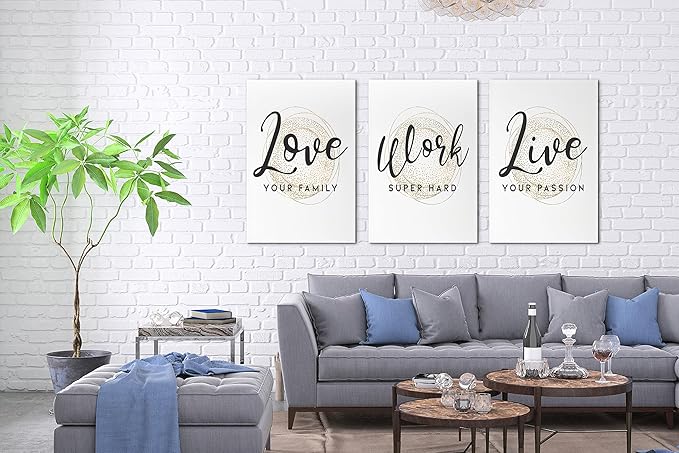 SHMAO Office Canvas Wall Art Motivational Wall Decor, 3 Piece Modern Love Work Live Print Pictures for Office Wall Decor Women Inspirational Framed Artwork Home Office Decor 20”x30”x3 Panels