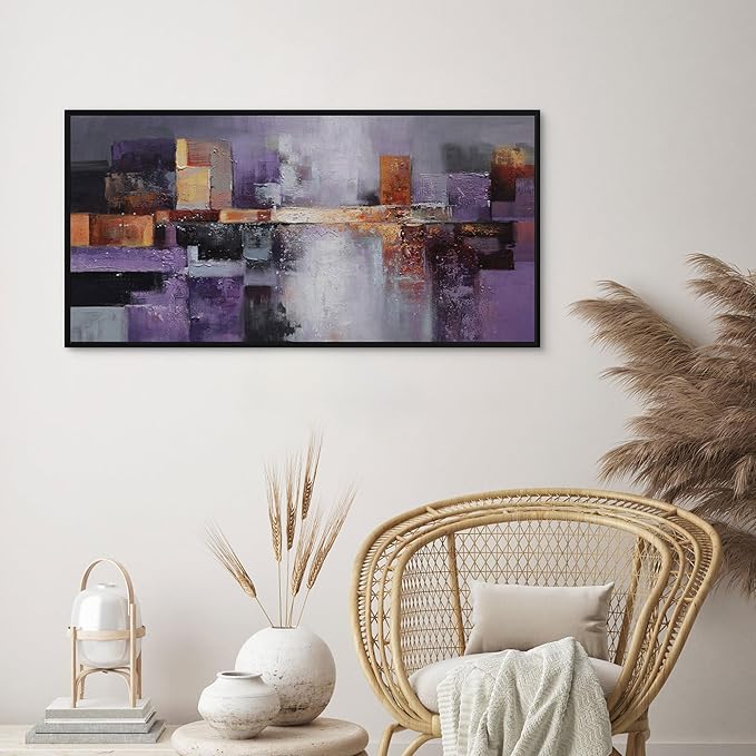 yiijeah Abstract Purple Wall Decor Bedroom Canvas Bathroom Art Picture Items for Women Framed Artwork Print 40x20 Inches
