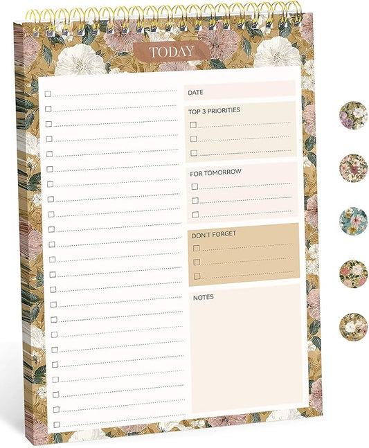 Taja To Do List Notepad - To Do List Notebook for Work with 52 Sheets, 9.8" x 6.5", Undated Daily Planner Perfect for Daily Tasks and Goal Setting, Notepad Suitable for Office, Home & School - Toffee Blossom