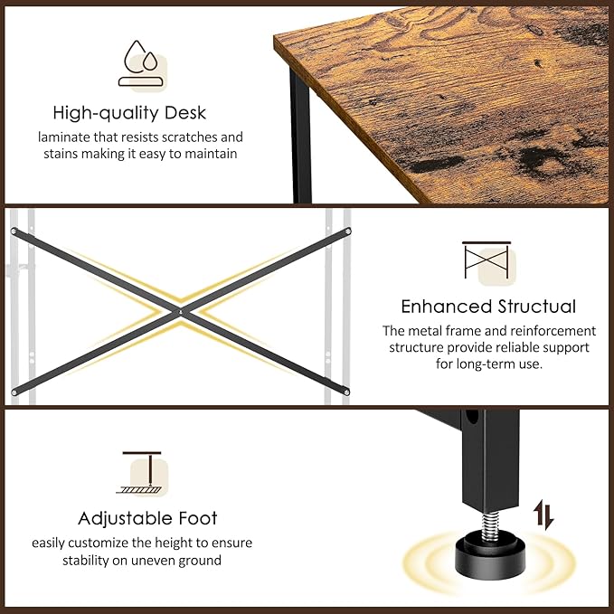Small Computer Desk, 36 Inch Writing Desk with Drawers & Storage Shelves, Home Office Writing Desk for Small Spaces, Bedroom, Living Room, Dorm, Rustic Brown