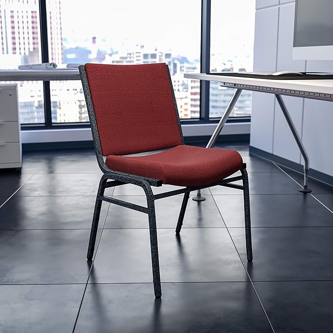 Flash Furniture HERCULES Series Heavy Duty Burgundy Patterned Fabric Stack Chair with Ganging Bracket