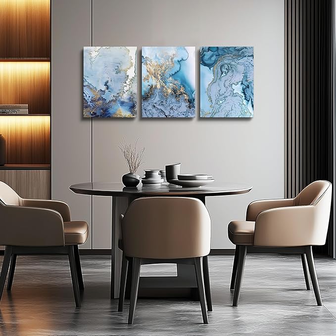 Blue Abstract Canvas Wall Art For Living Room Bedroom Wall Decor Office Pictures Watercolor Wall Paintings Bathroom Home Decoration Posters Prints Artwork 12'' X 16'' 3 Piece Set